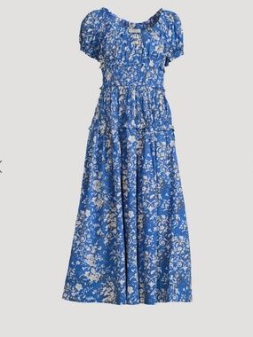 NWT Doen Leanne Jardins de La Fontaine Floral. Blue Maxi Dress Size M